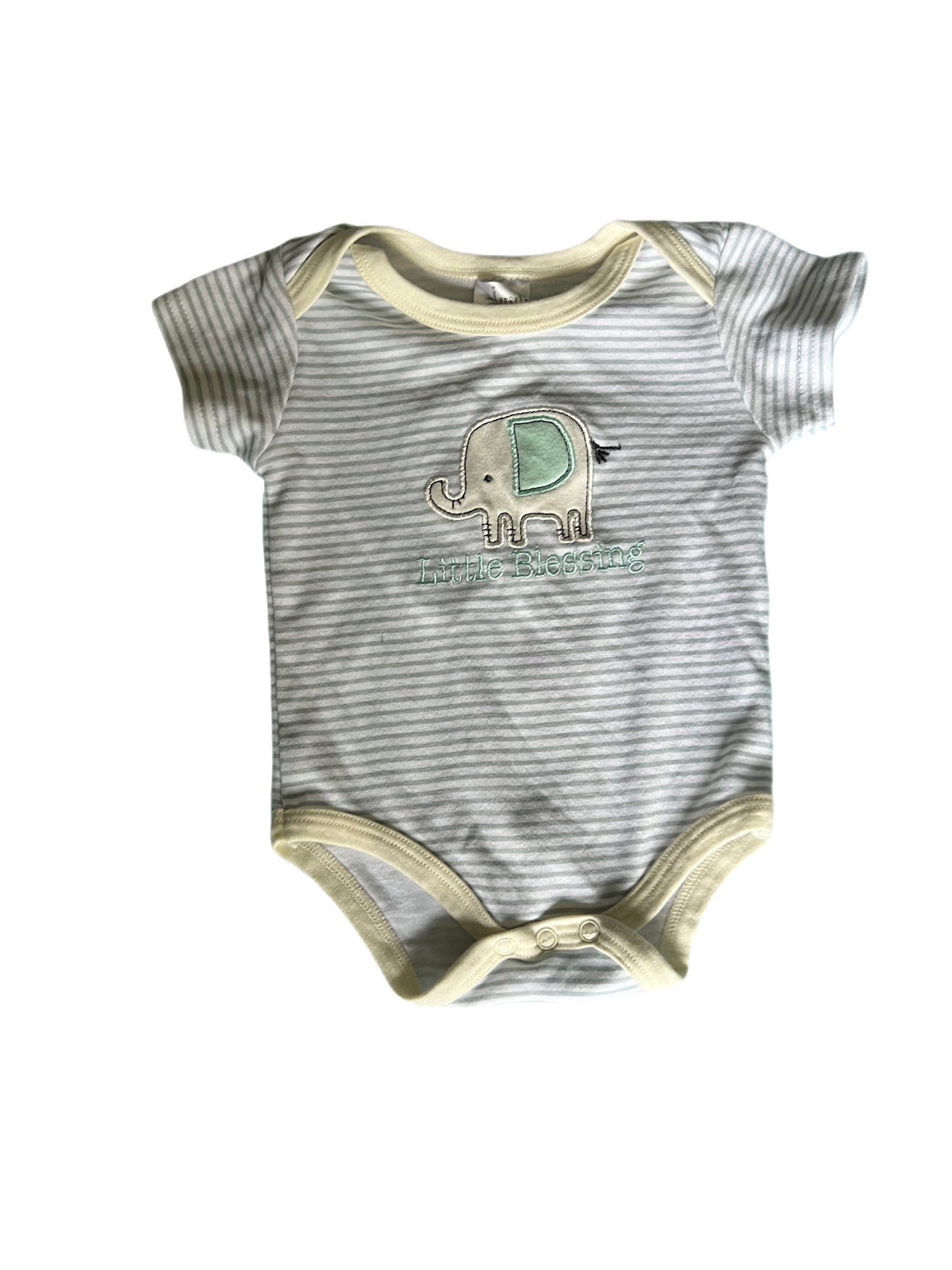 “Little blessing” white and green onesie, 3-6 months