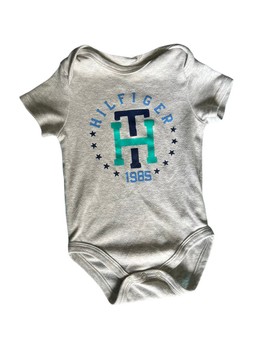 Gray Hilfiger onesie, 12 months