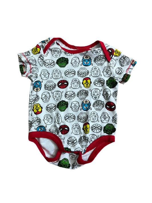 White Marvel characters onesie, 3-6 months