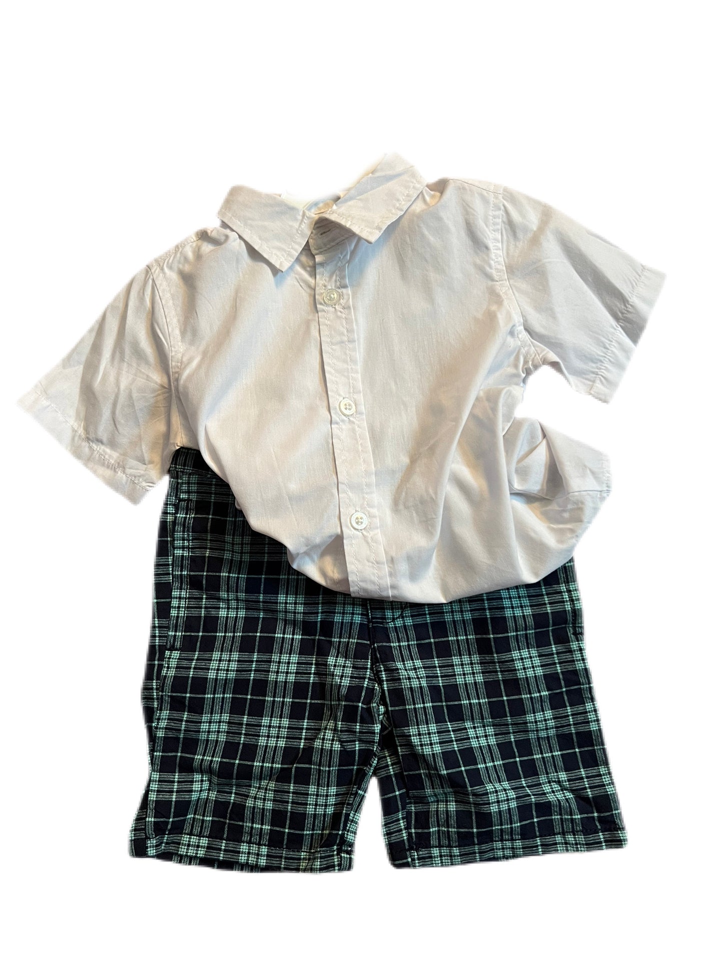 White shirt, plaid bottoms set, 3T