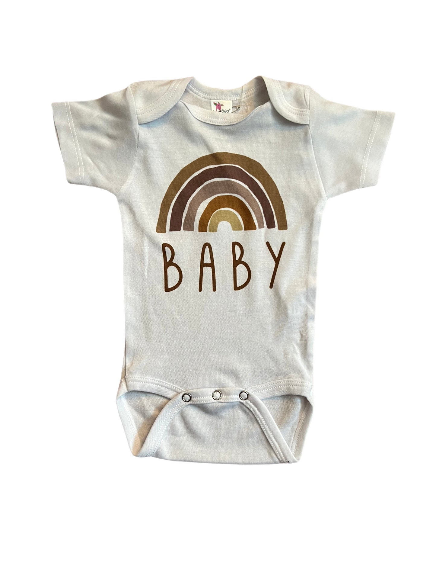 White with browns rainbow onesie, 0-3 months