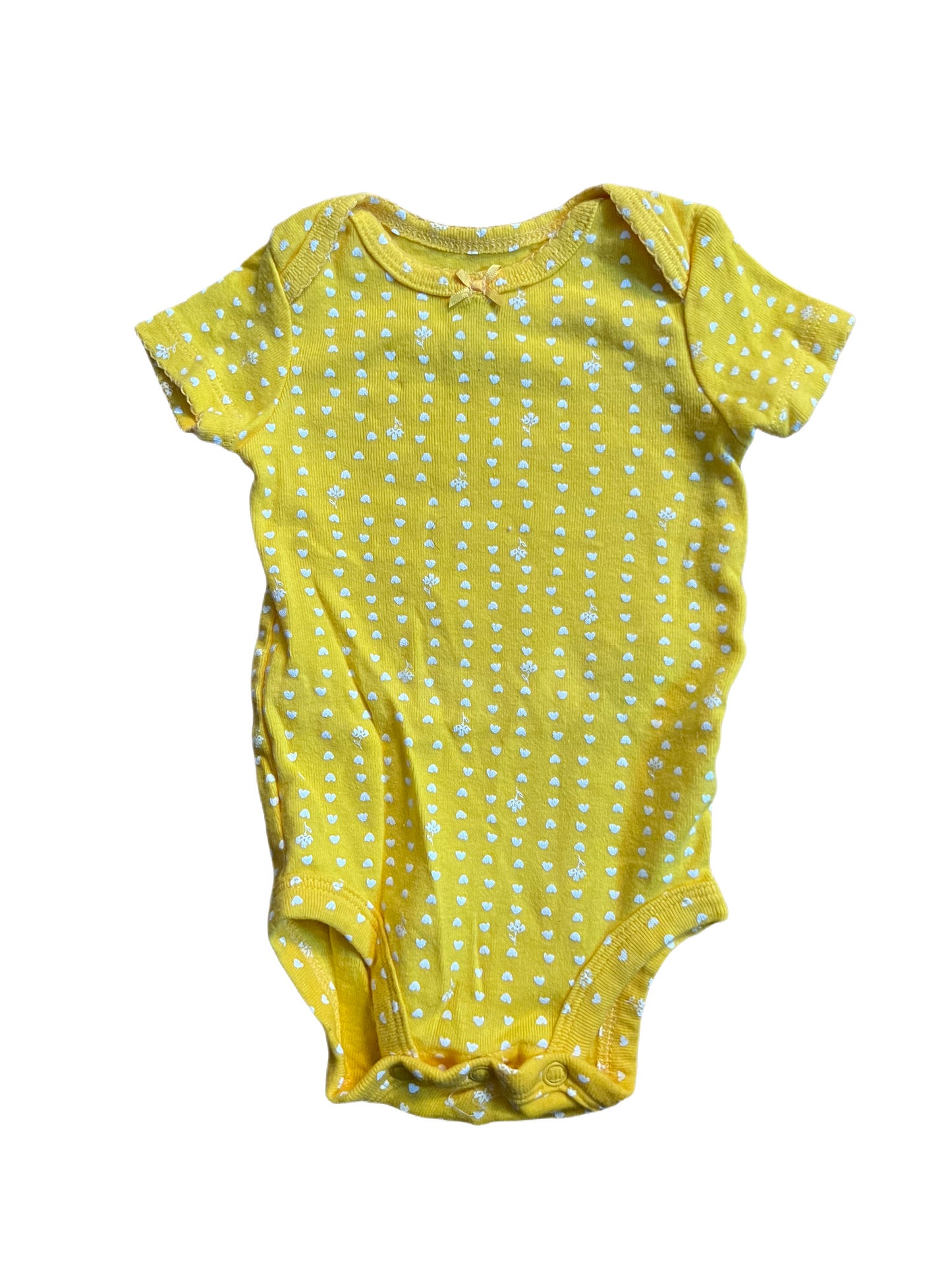 Yellow hearts onesie, 0-3 months