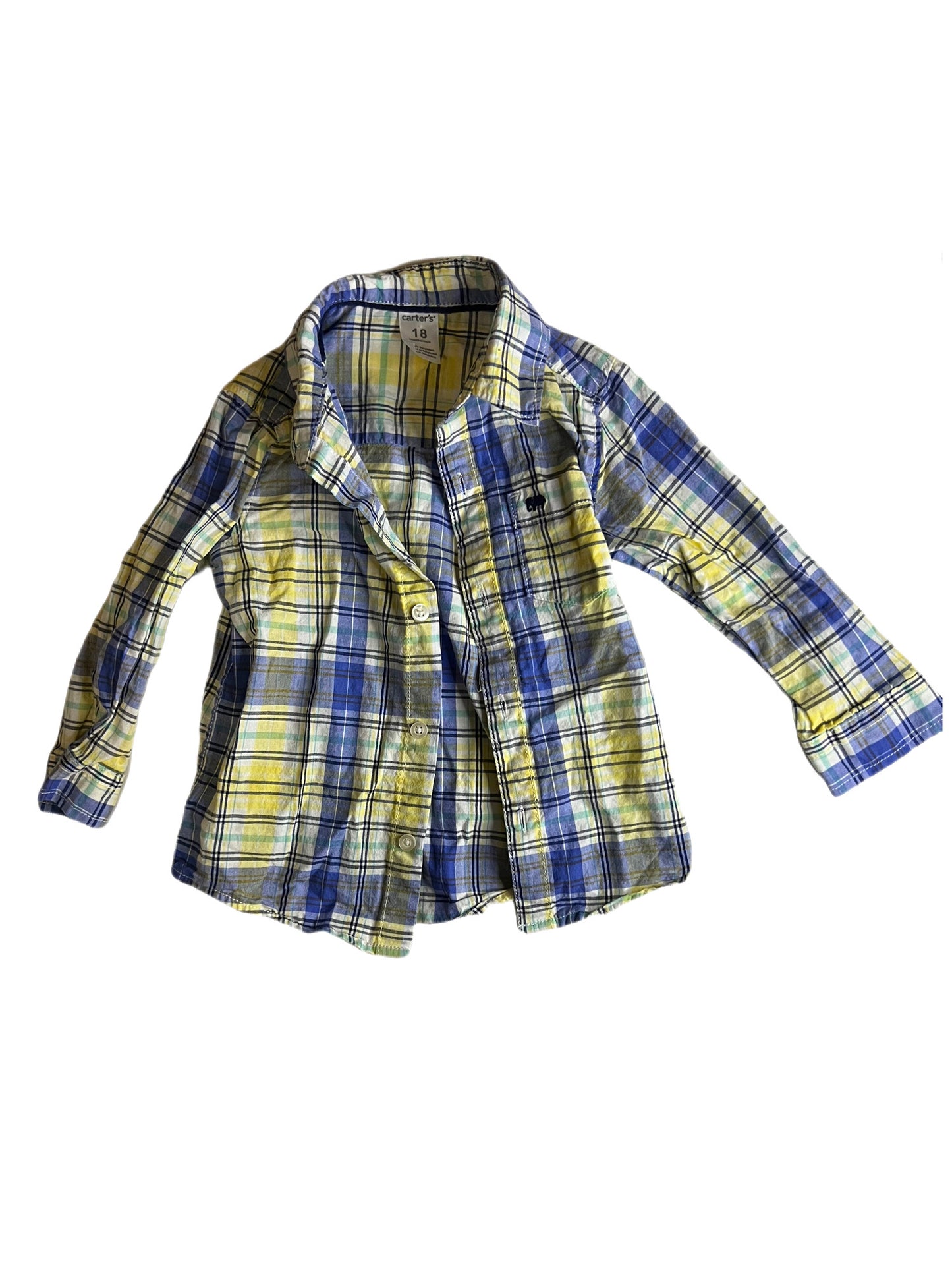 Blue and yellow plaid button up, 18 months