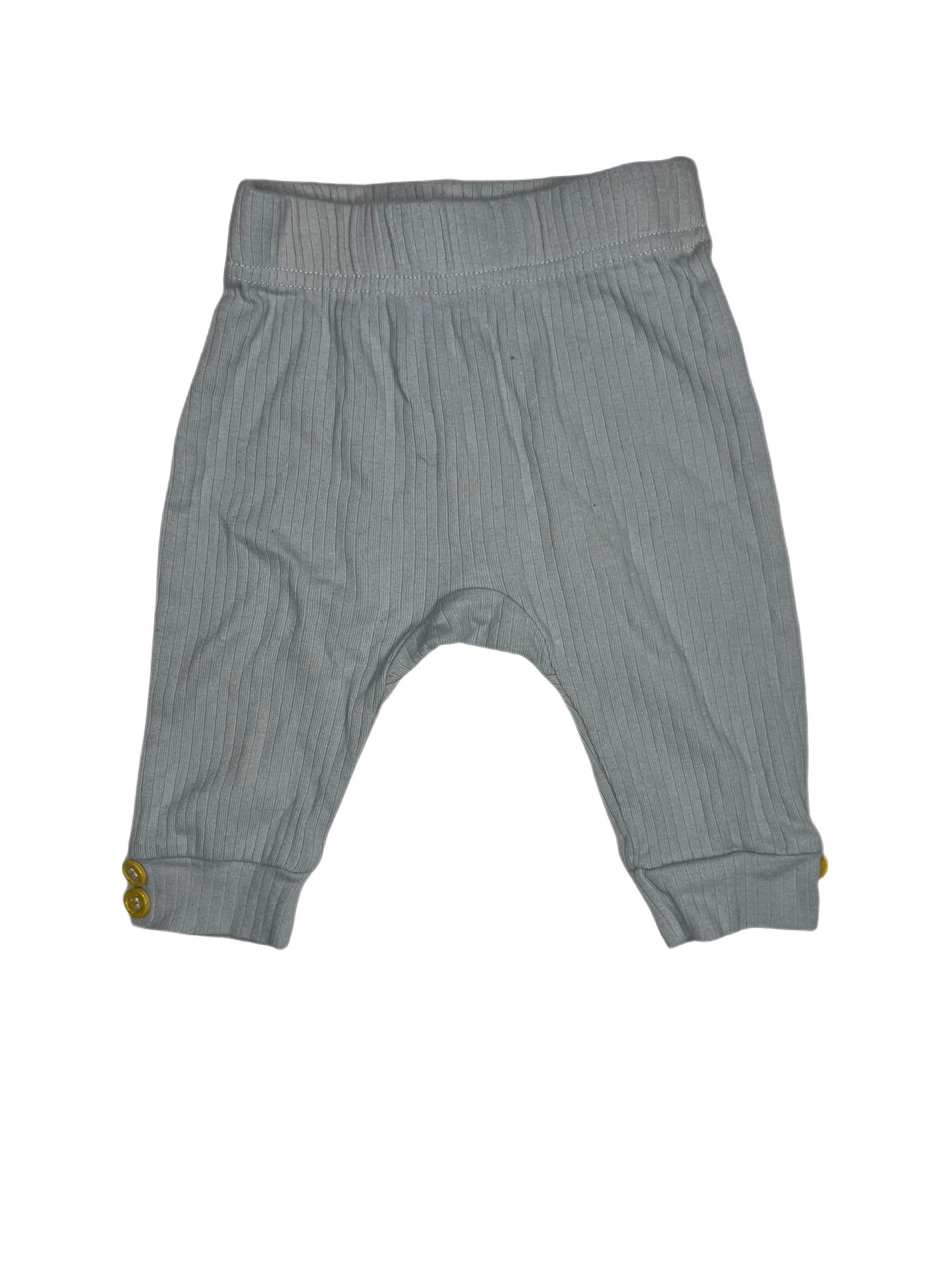 Gray ribbed pant with wooden button detail, 3-6 months