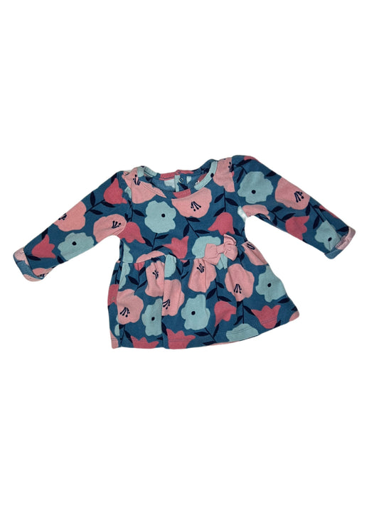 Blue and pink floral fleece top, 6-9 months