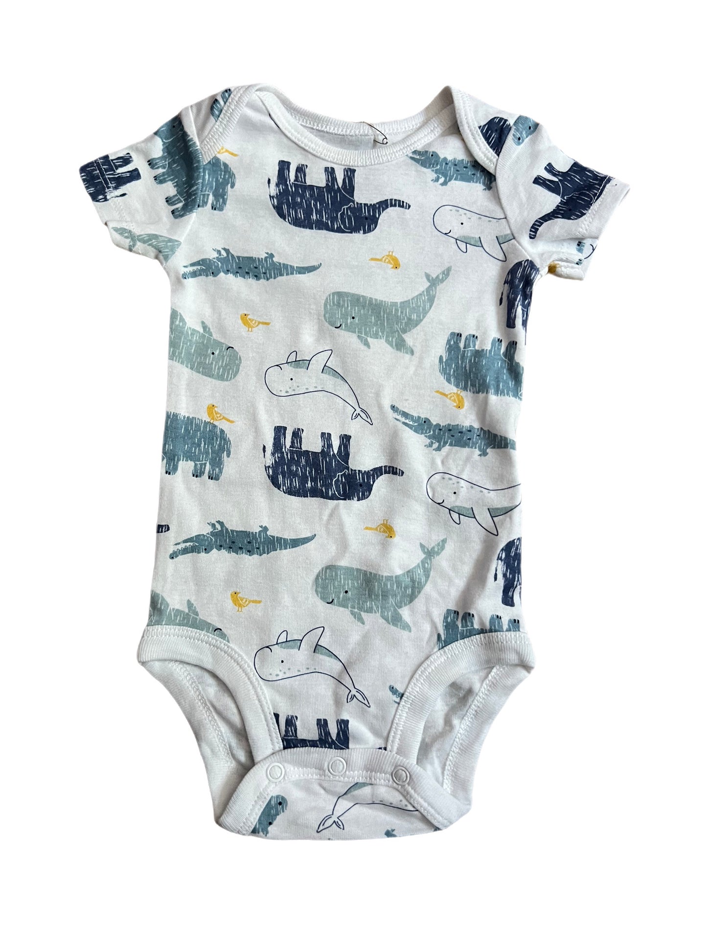 White animals onesie, 3-6 months