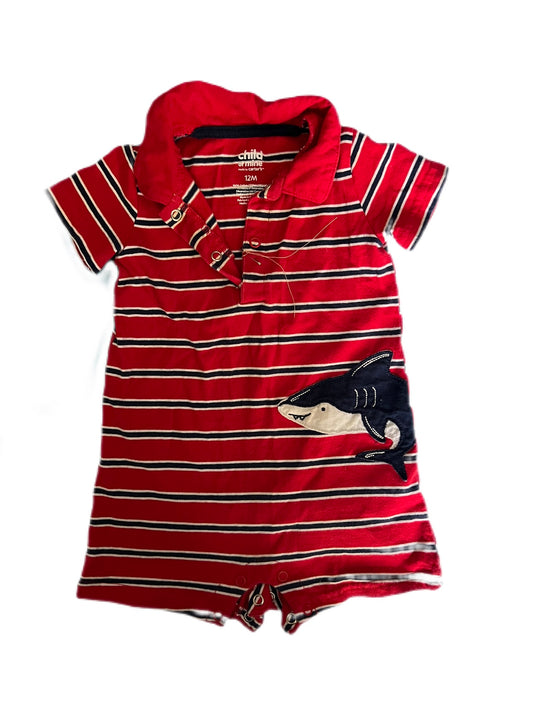 Red, white, and blue shark outfit, 12 months