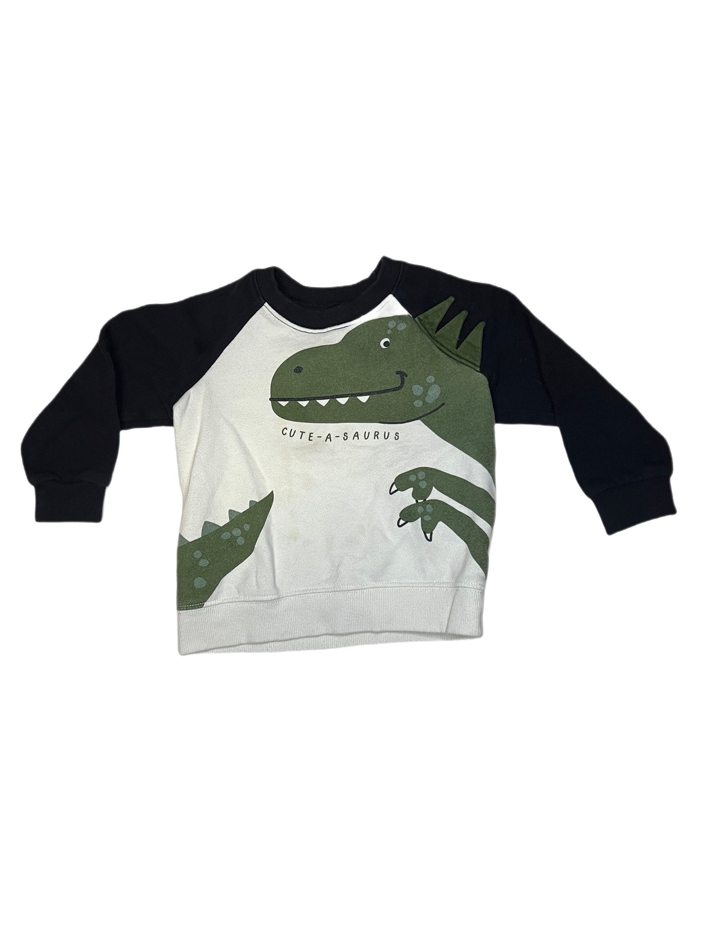 White and black “cuteasaurus” crewneck, 2T