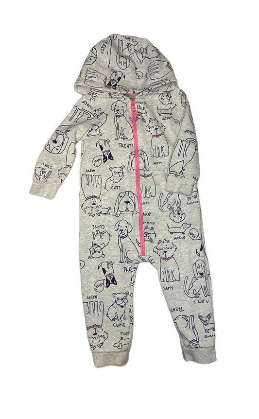 Gray zip up hooded dogs one piece, 18 months