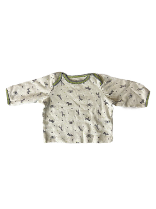 White zoo animal long sleeve, 3 month