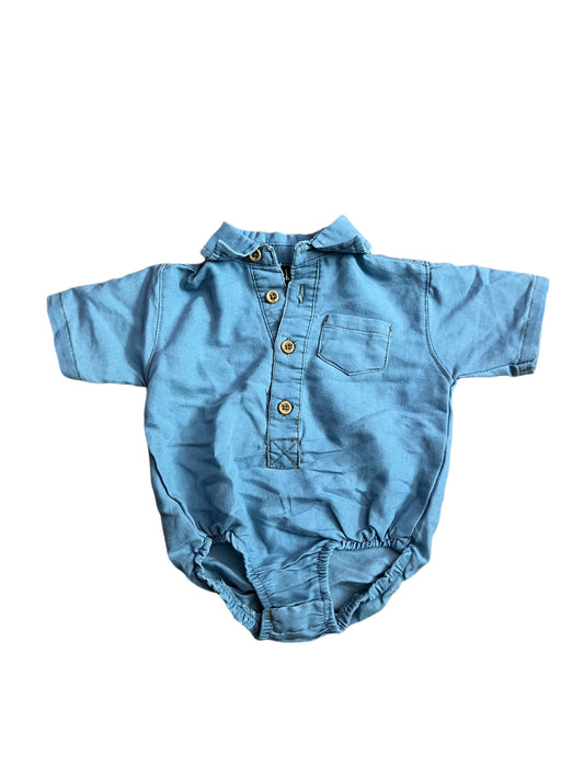 Denim button up onesie, 3-6 months