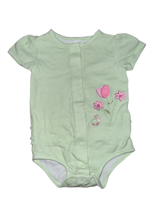 Green floral ruffle butt onesie, 12 months