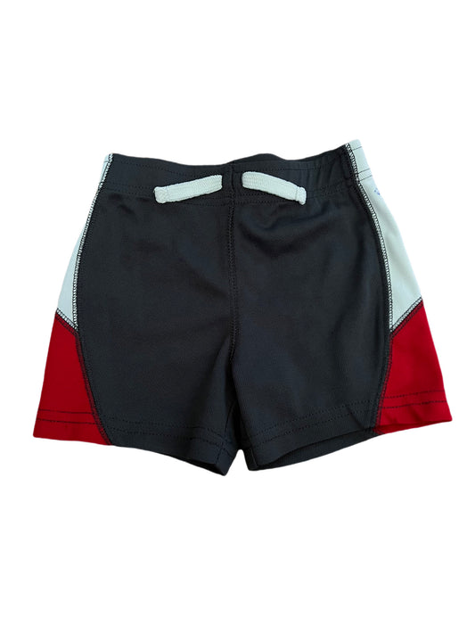 Gray red and white athletic short, 6-9 months