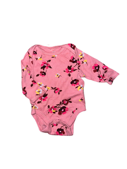 Pink floral thermal onesie, 0-3 months