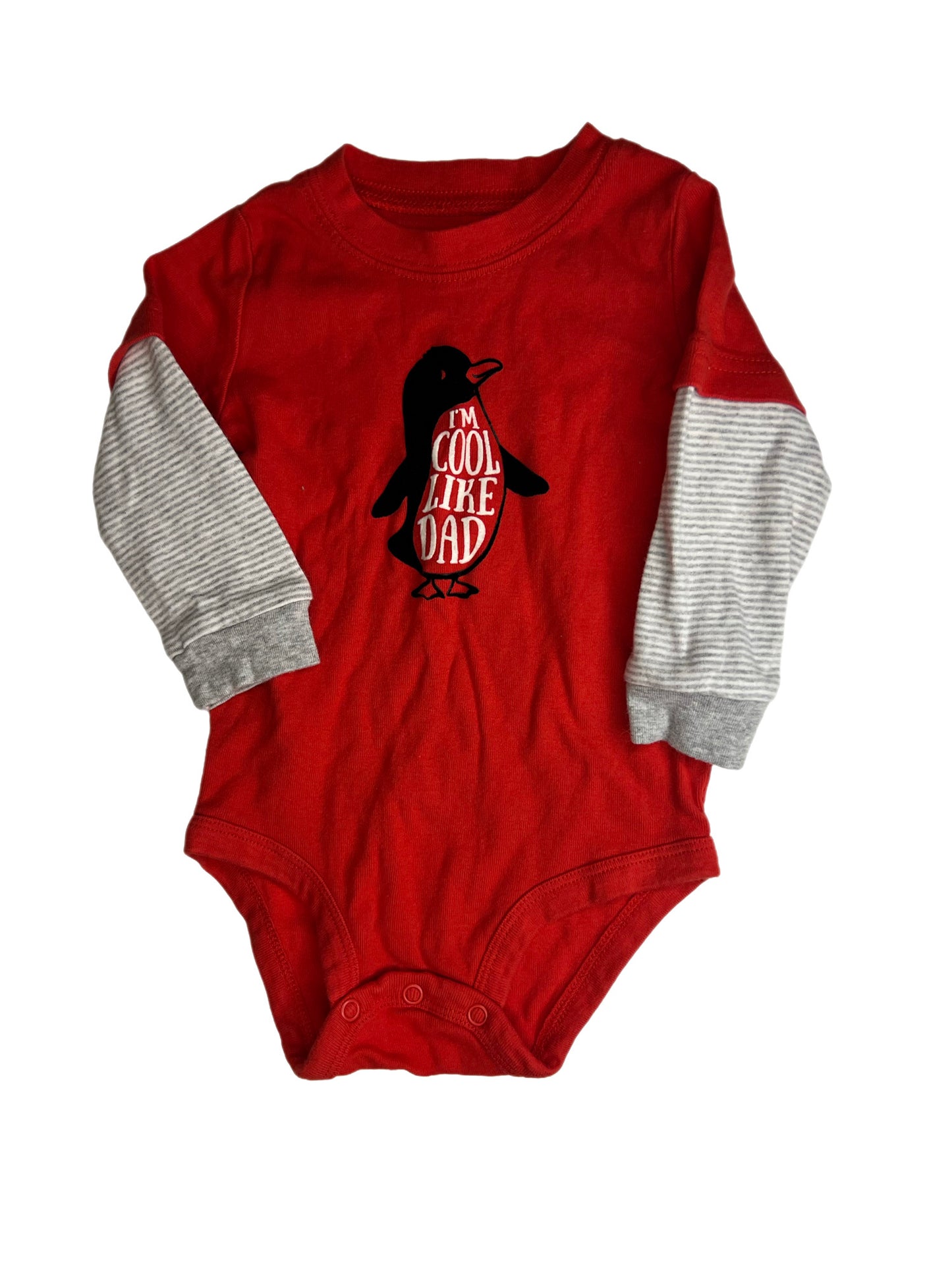 Red penguin “cool like dad” onesie, 12 months