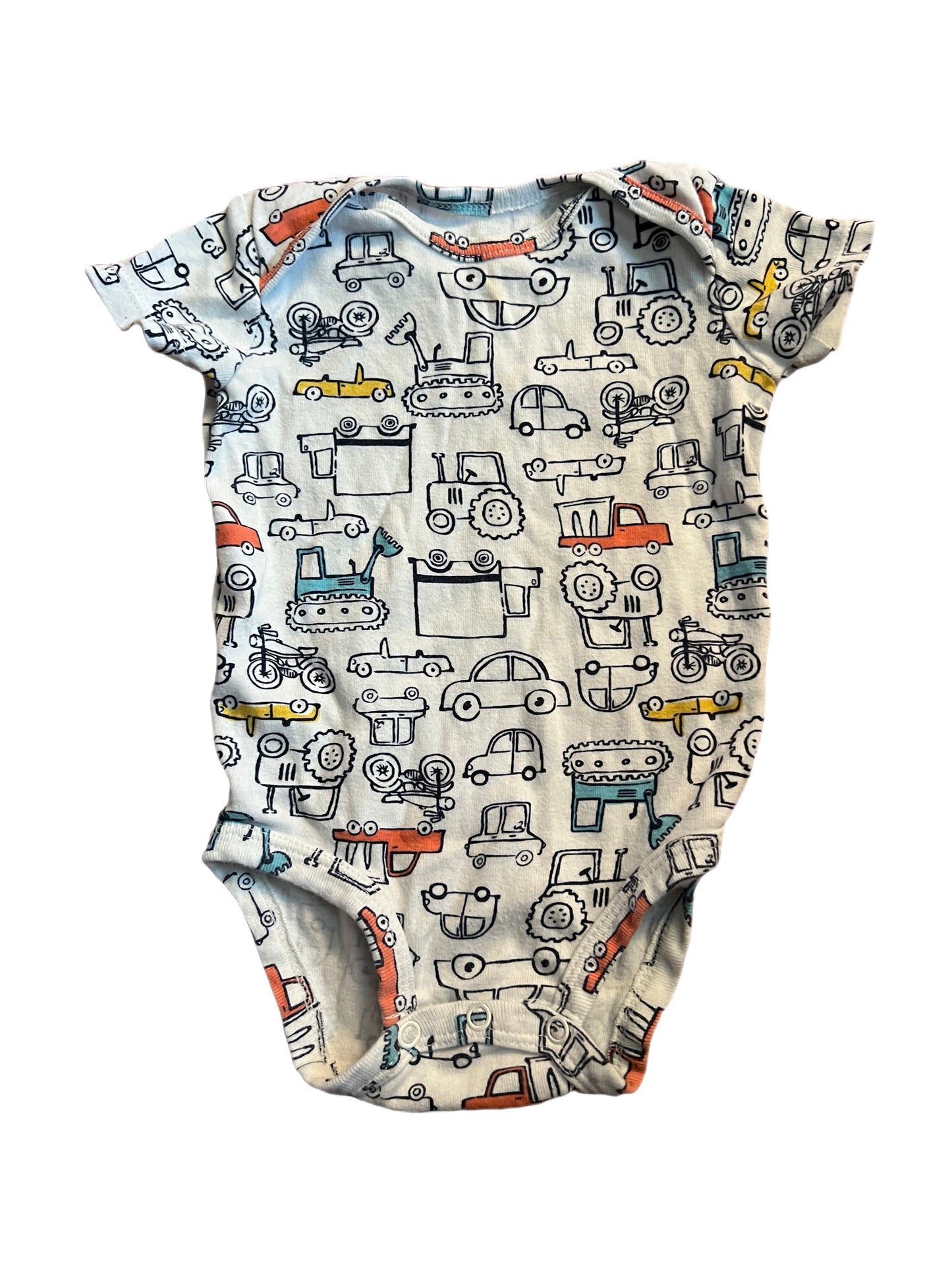 White vehicles onesie, 9 months