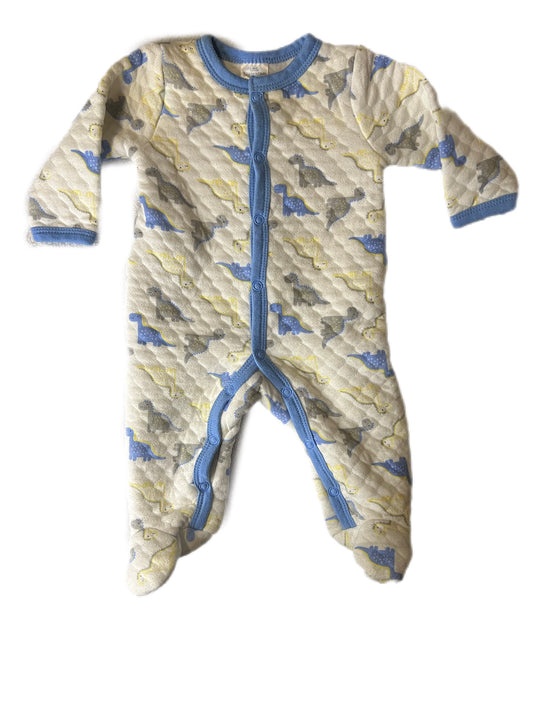 White quilted Dino button sleeper, 0-3 months