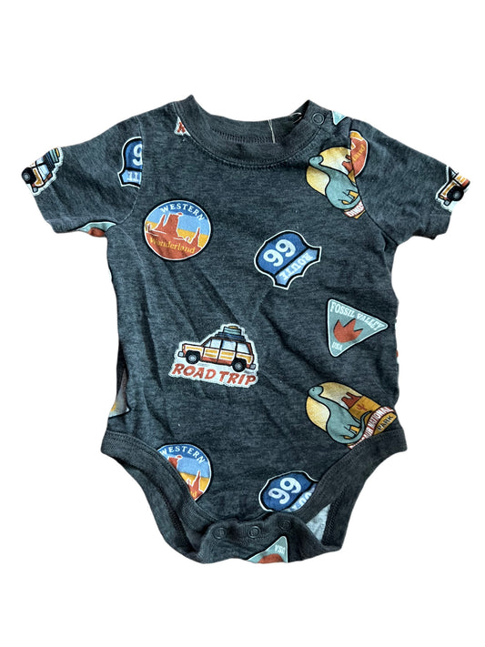 Gray roadtrip onesie, 0-3 months