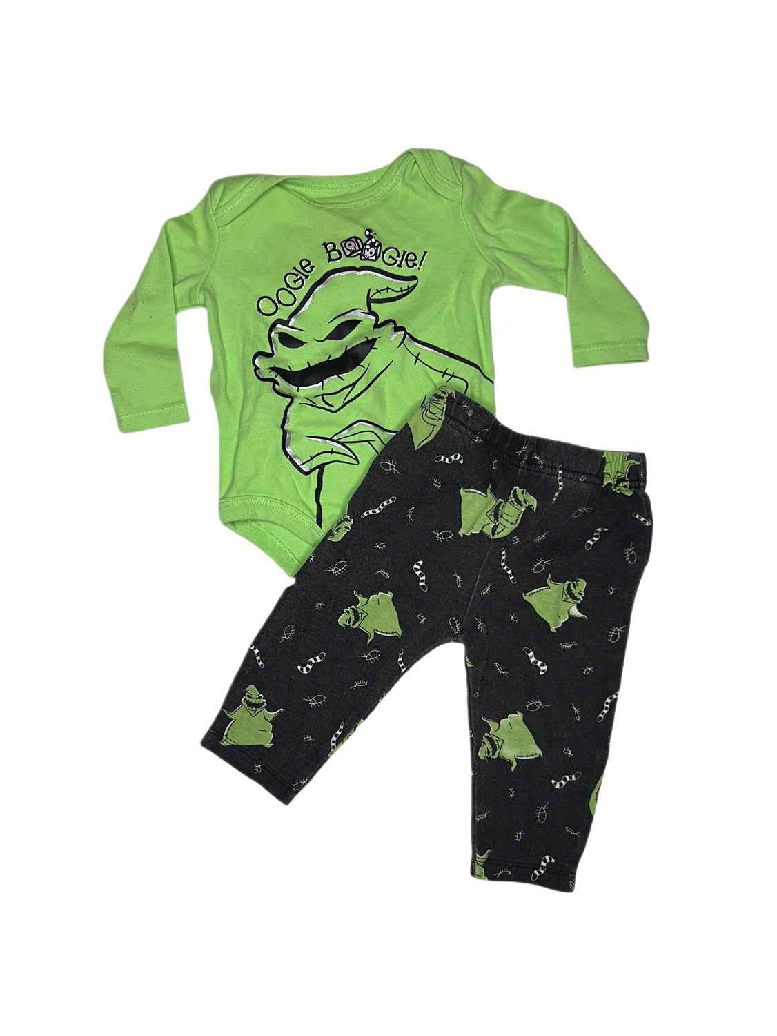 Green and black Oogie Boogie outfit, 3-6 months