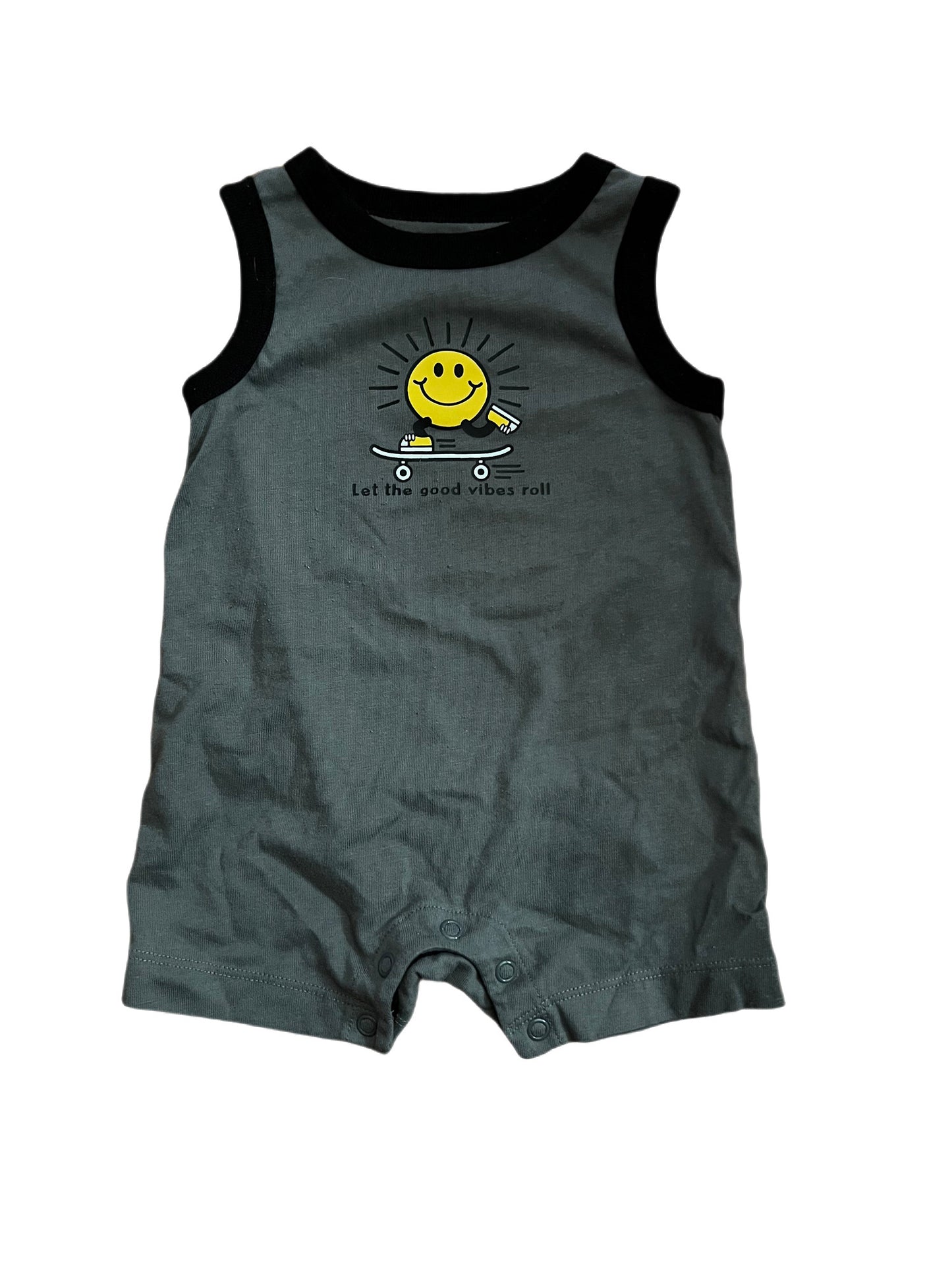 Gray and black tank romper, 6-9 months