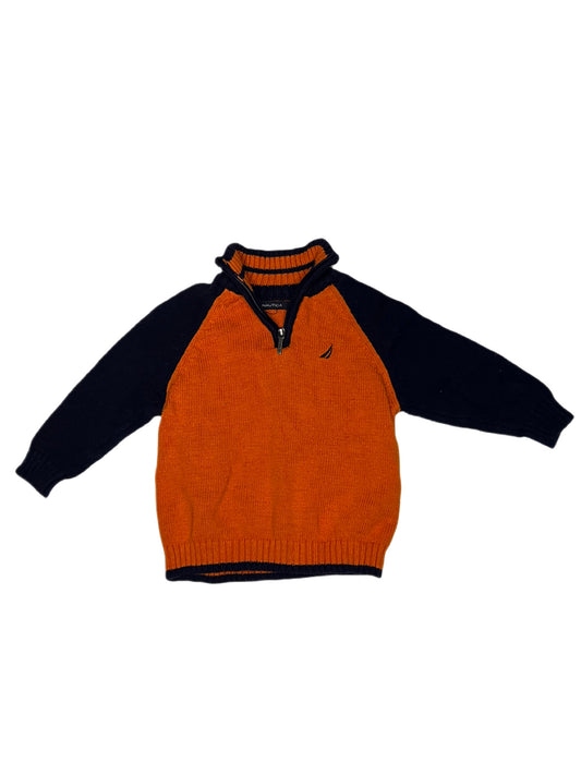 Orange and blue 3/4 zip sweater, 18 months