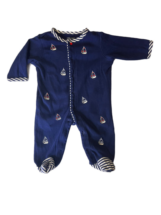 Blue sailboat button sleeper, 3 months