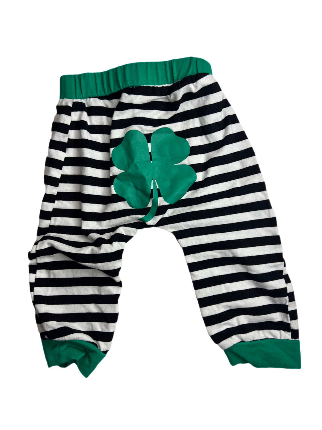 Black white and green shamrock back pant, 3-6 months