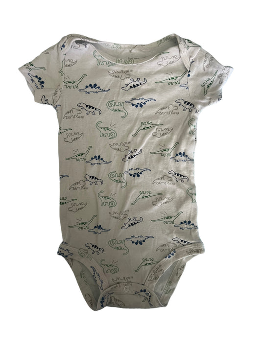 White onesie with green and blue dinosaurs, 18 months