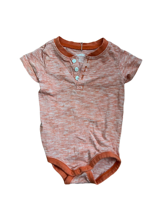 Orange v neck button onesie, 6-12 months