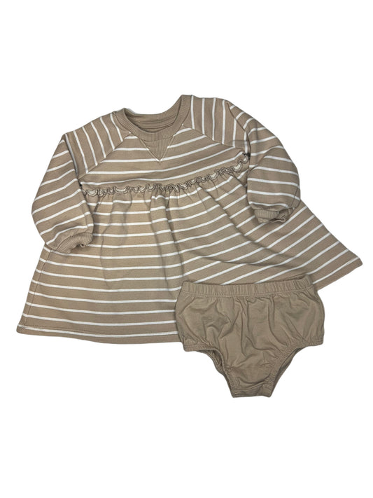 Tan and white stripe top with bloomer, 12 months