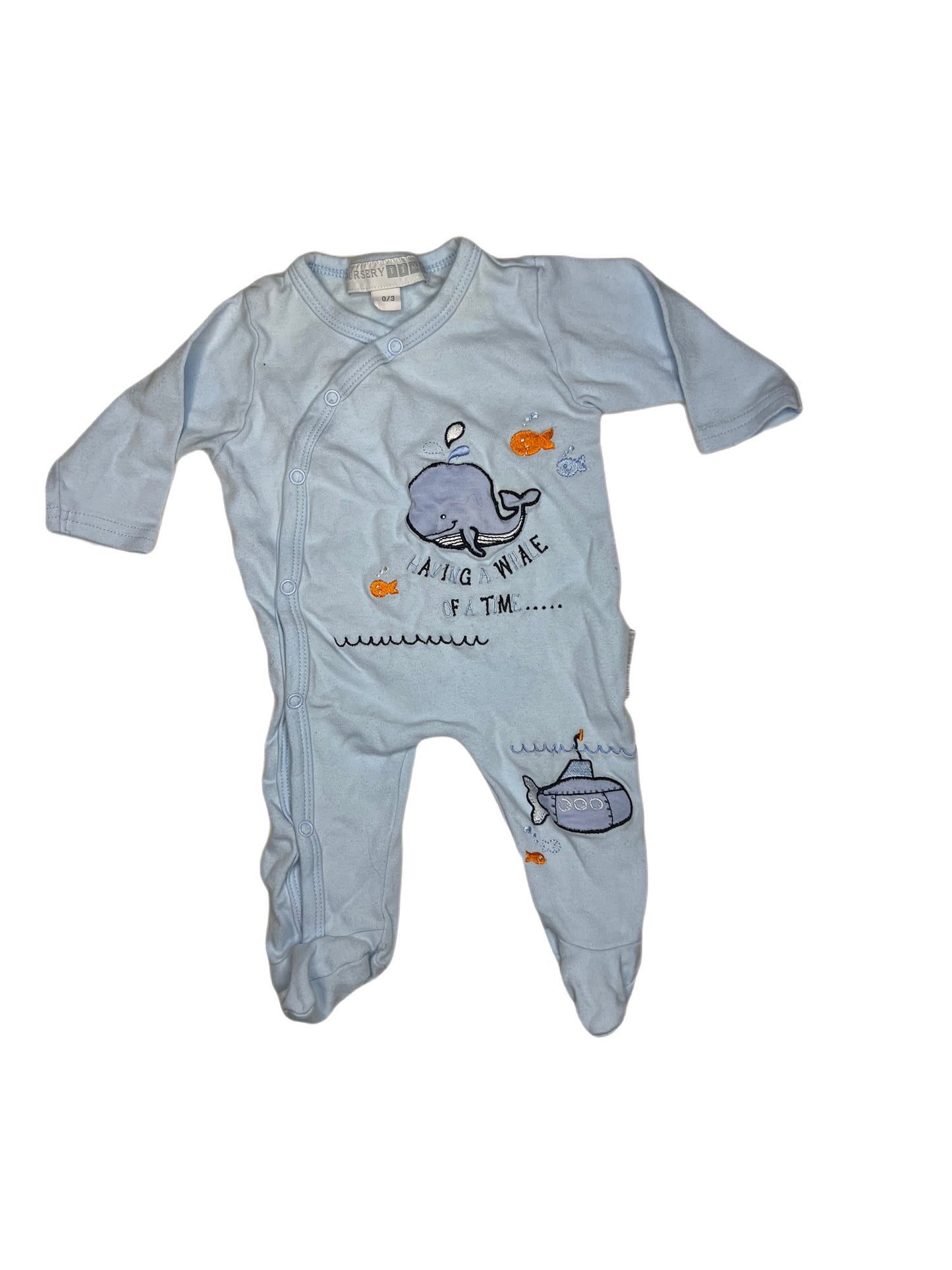 Blue button up sleeper, 0-3 months