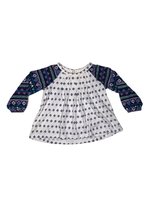 White and blue Aztec pattern shirt, 6 months