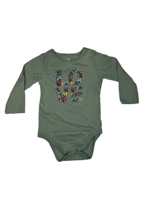 Green floral love onesie, 12 months