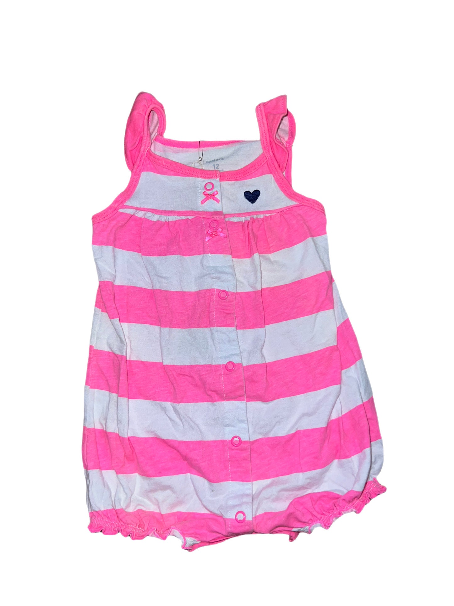 Pink and white striped romper, 12 months
