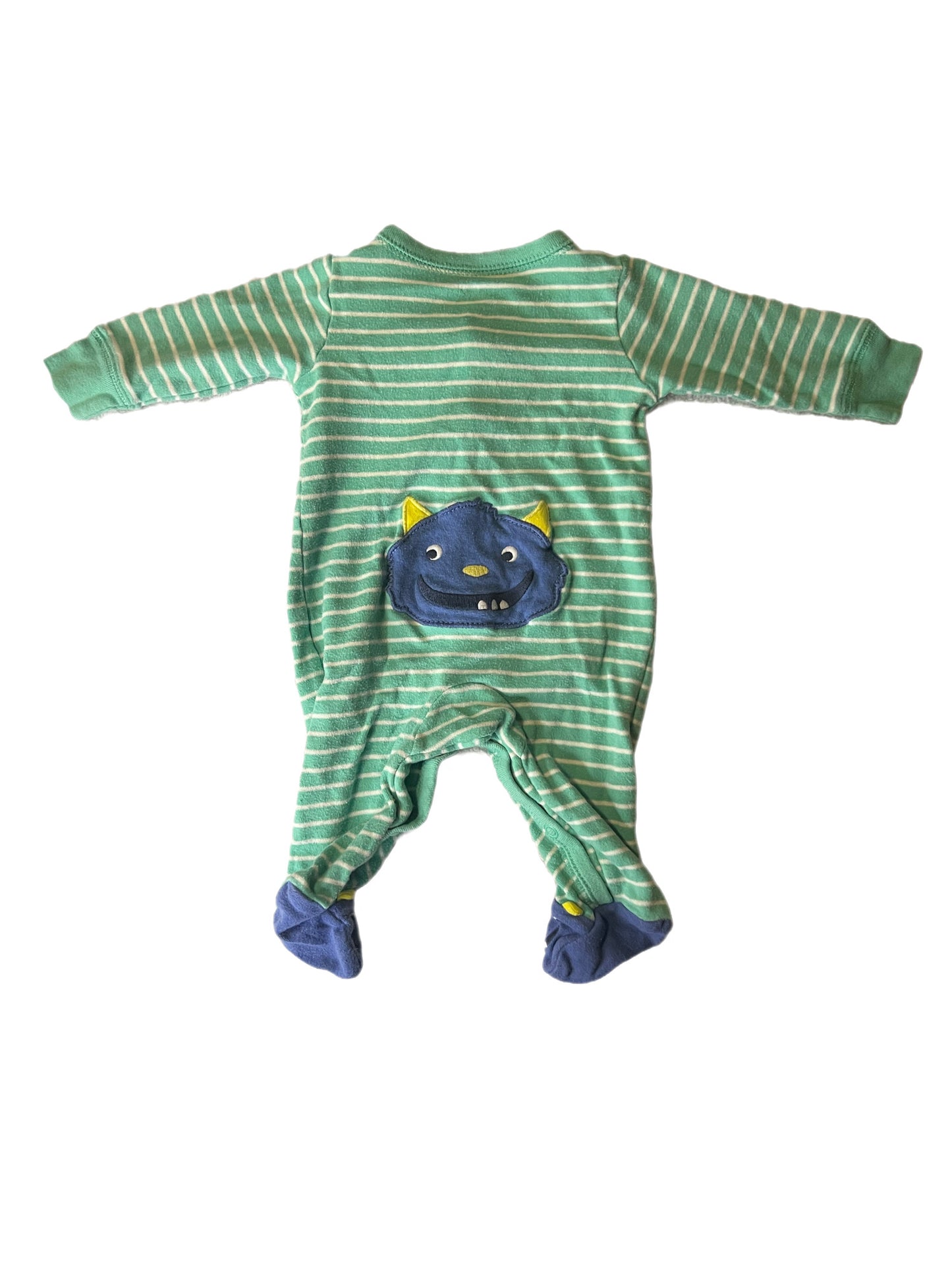 Green monster button sleeper, 3 months