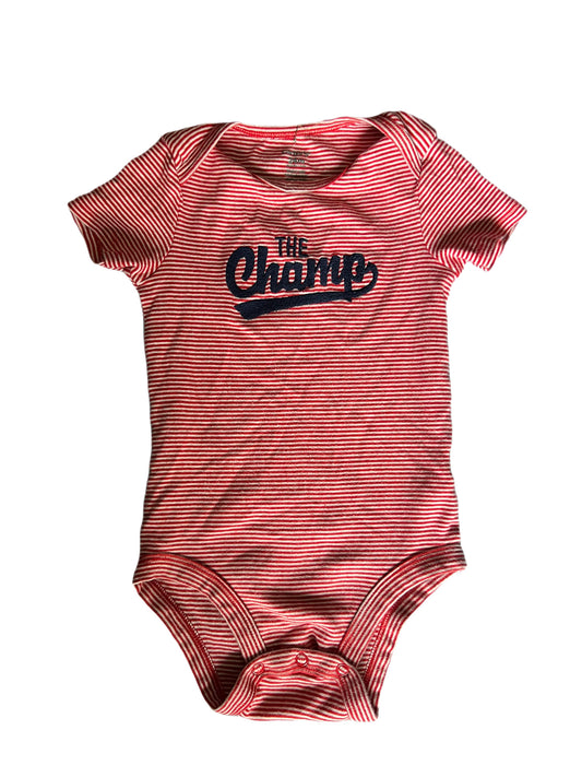 The champ  red and white striped onesie, 24 months