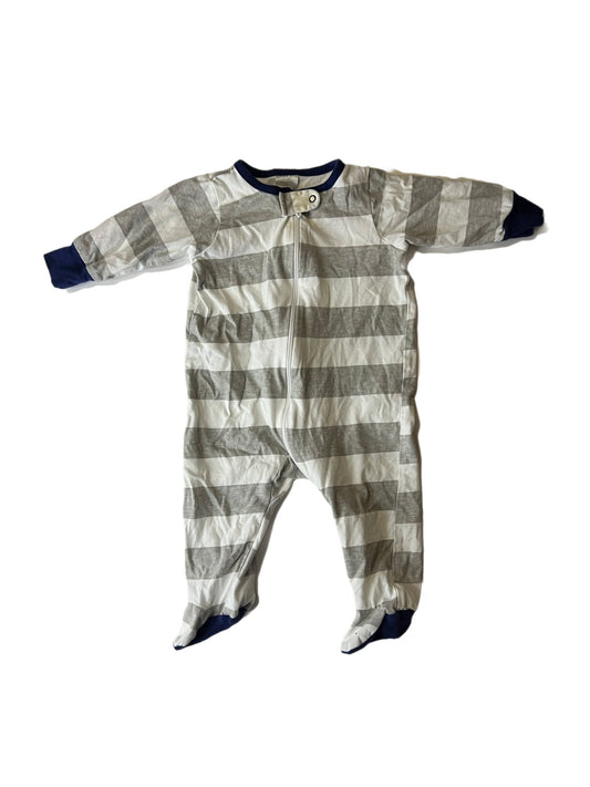 White and gray striped sleeper, 3-6 months