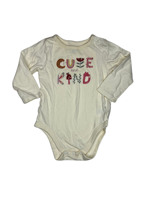 White “cute and kind” onesie, 6-9 months