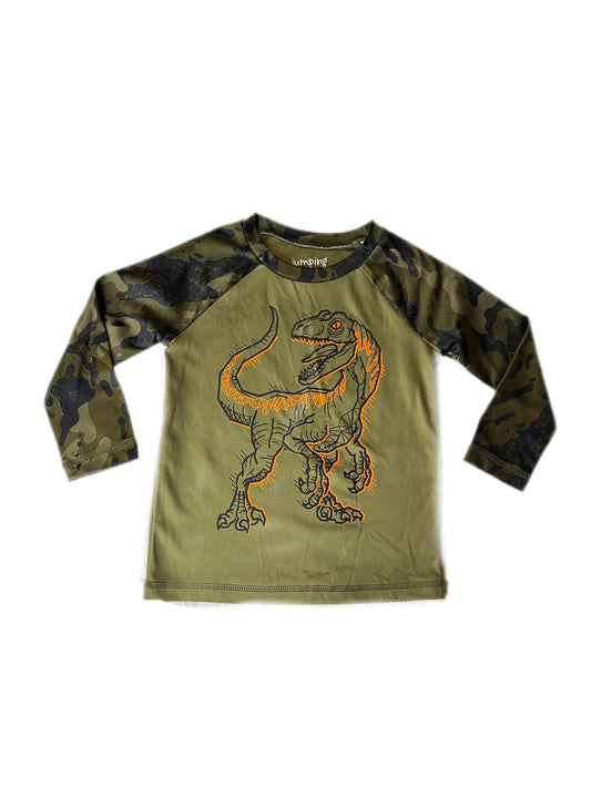 Green and camo Dino shirt, 24 months