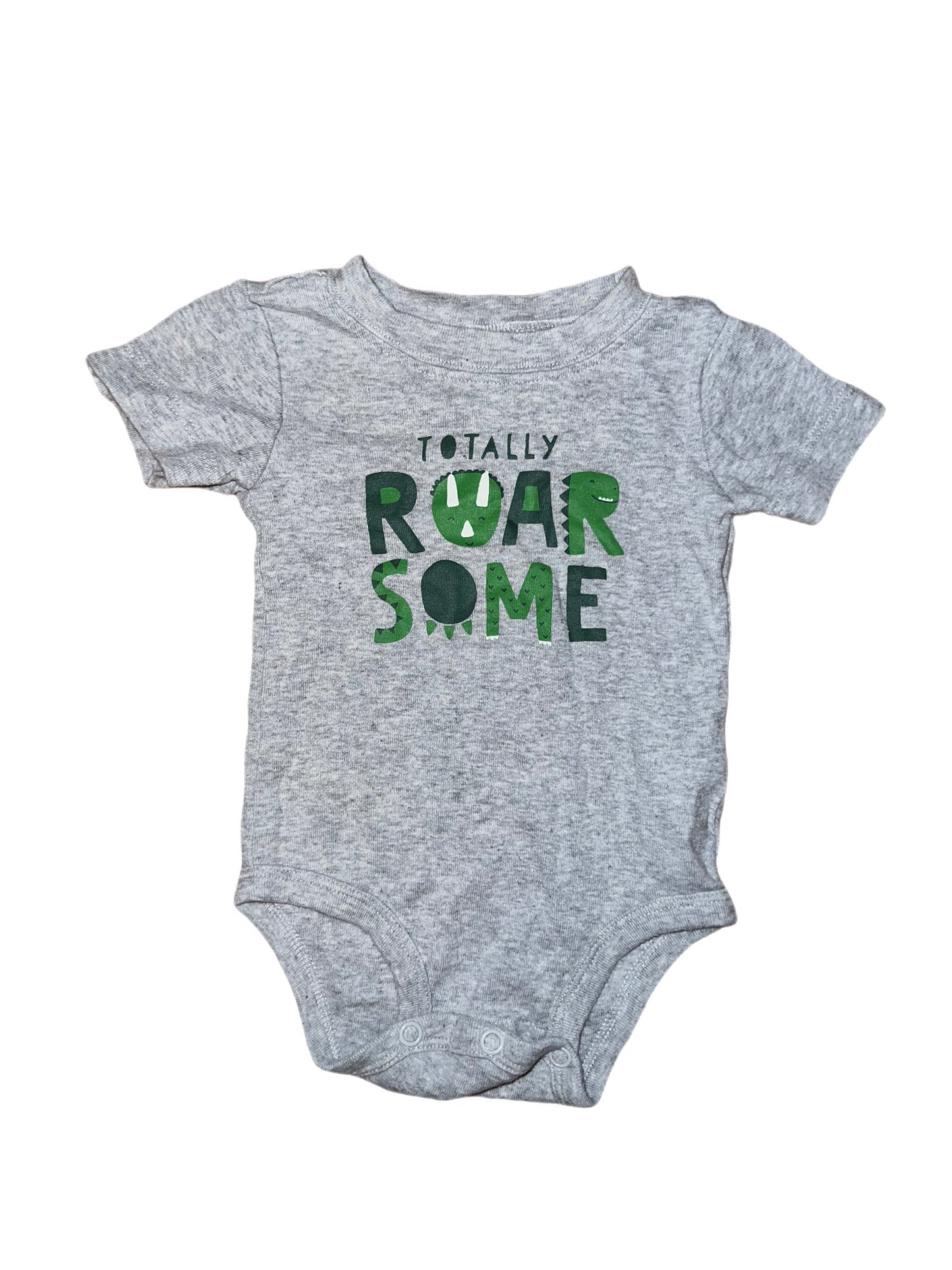 Gray “totally roarsome” onesie, 6 months