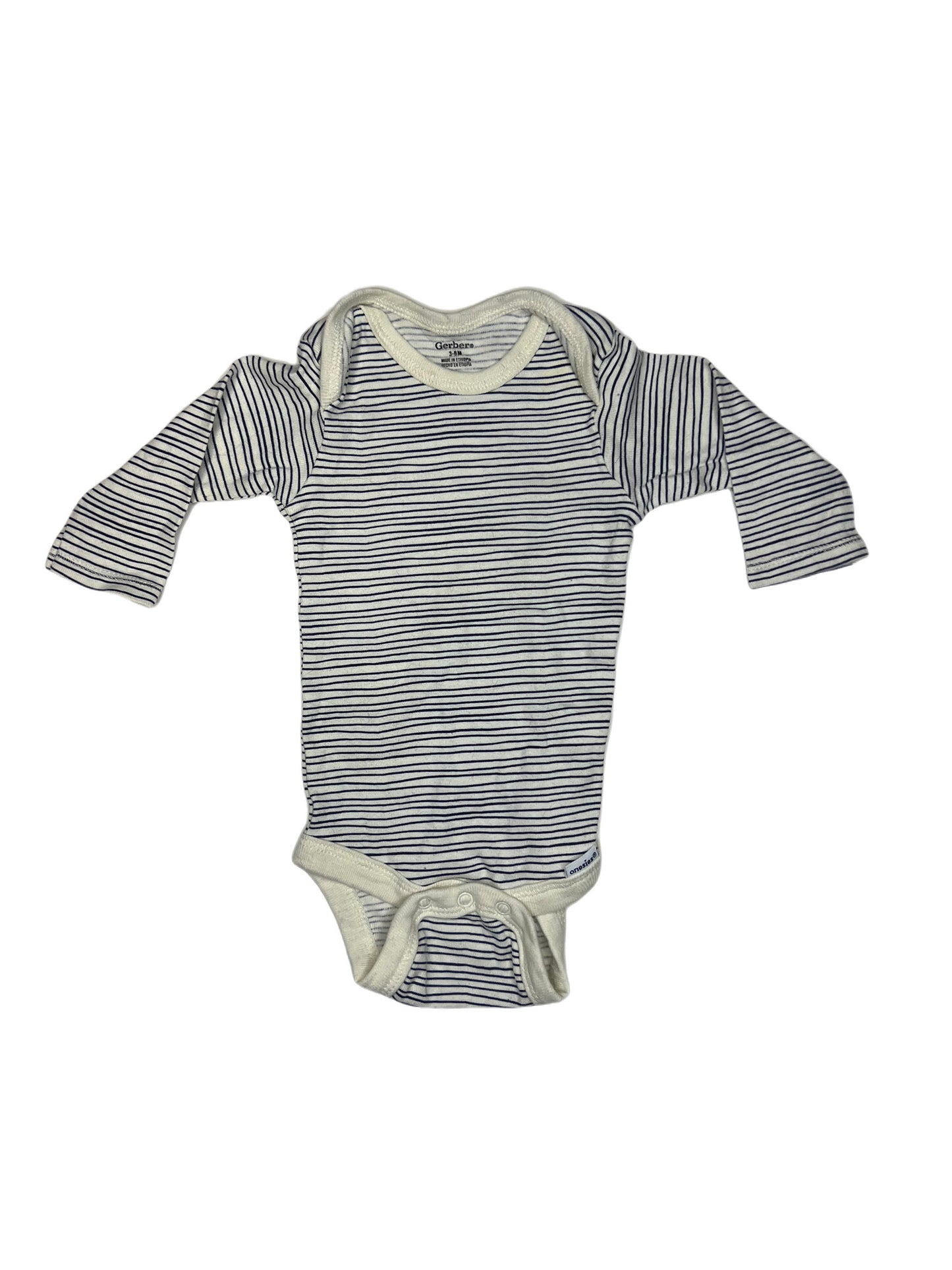 White and blue lines onesie, 3-6 months