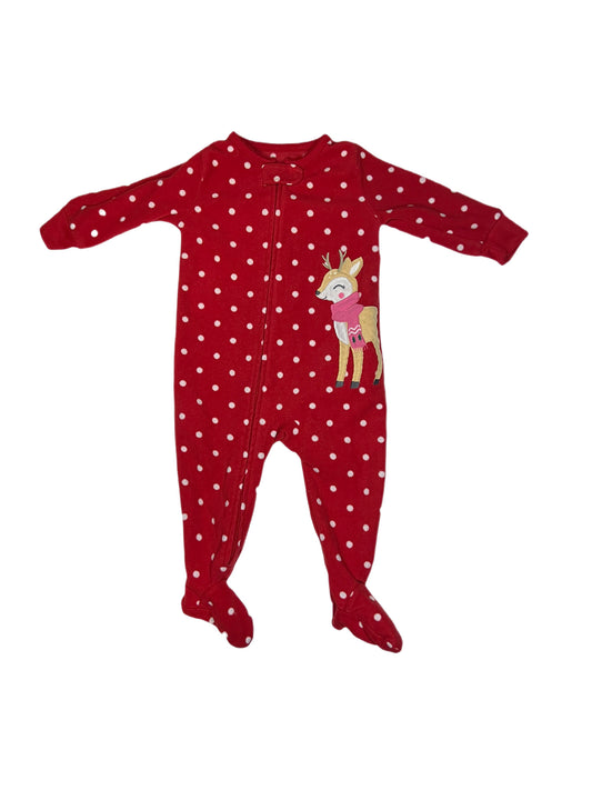 Red polka dot reindeer fleece sleeper, 6 months