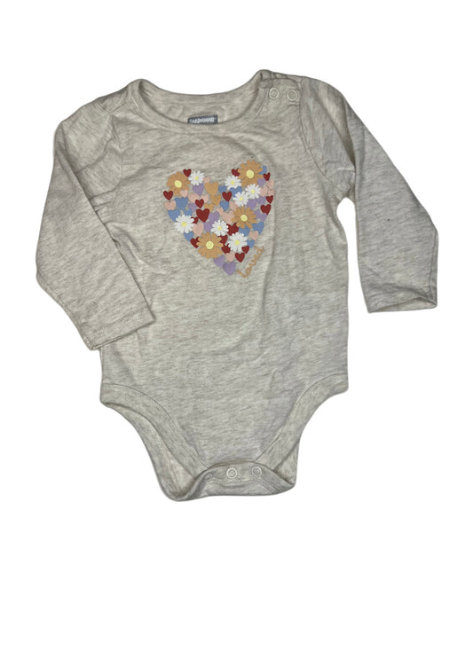 Tan floral heart onesie, 6-9 months