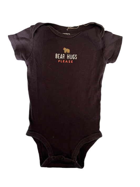 “Bear hugs please” charcoal onesie, 9 months