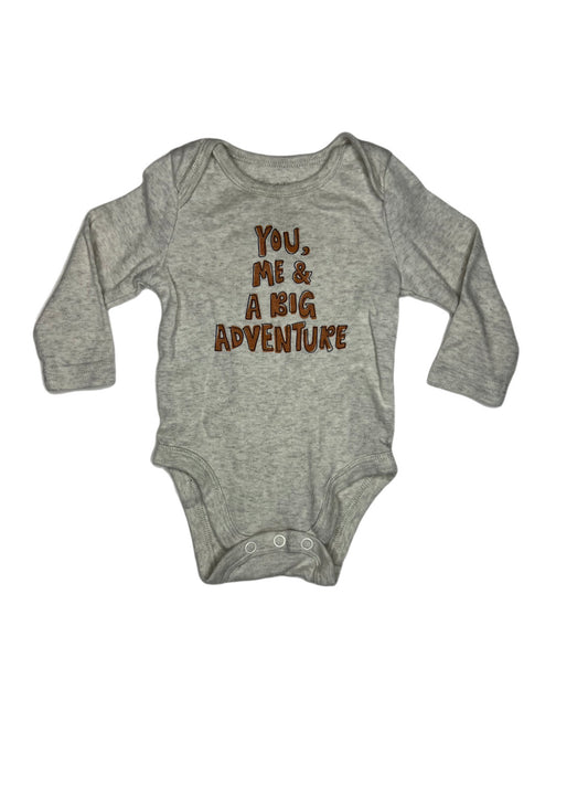 Tan “you, me, and a big adventure” onesie, 3-6 months