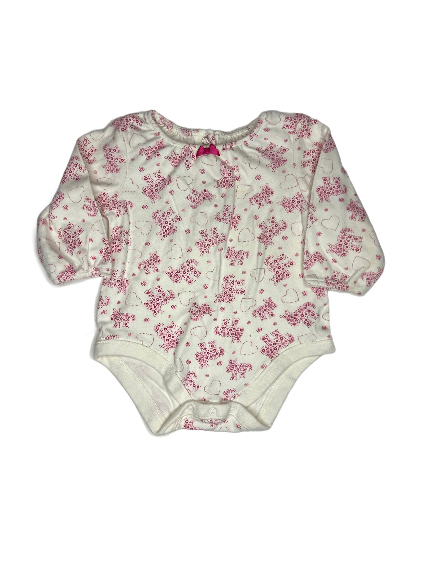 White and pink hearts and dogs onesie, 6-9 months