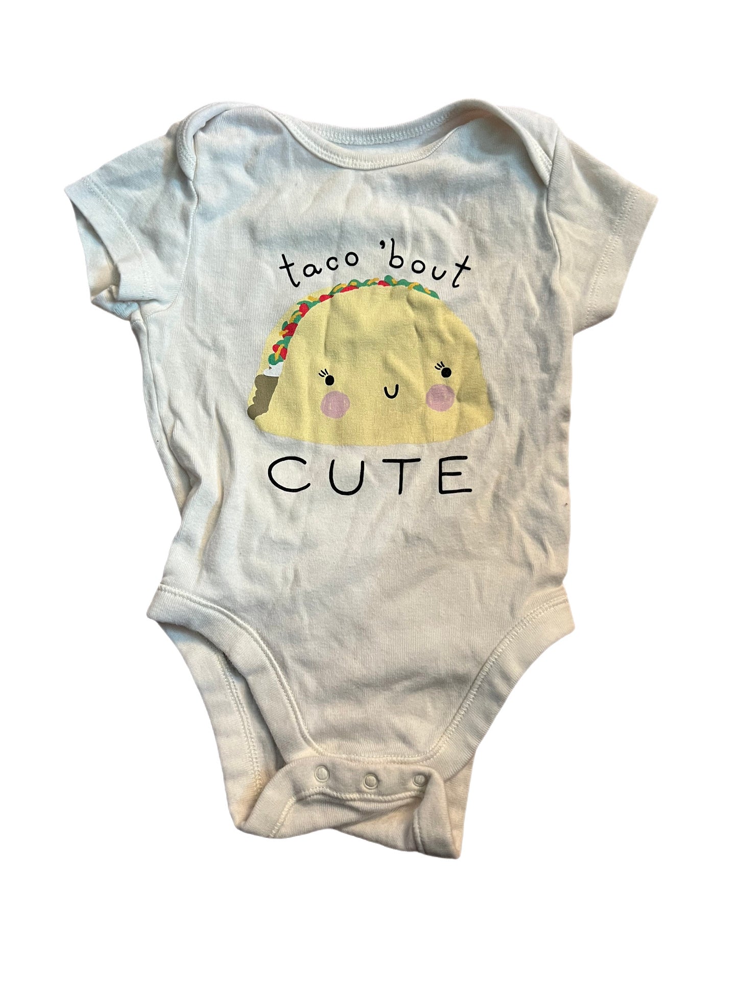 White “taco bout cute” onesie, 6-12 months