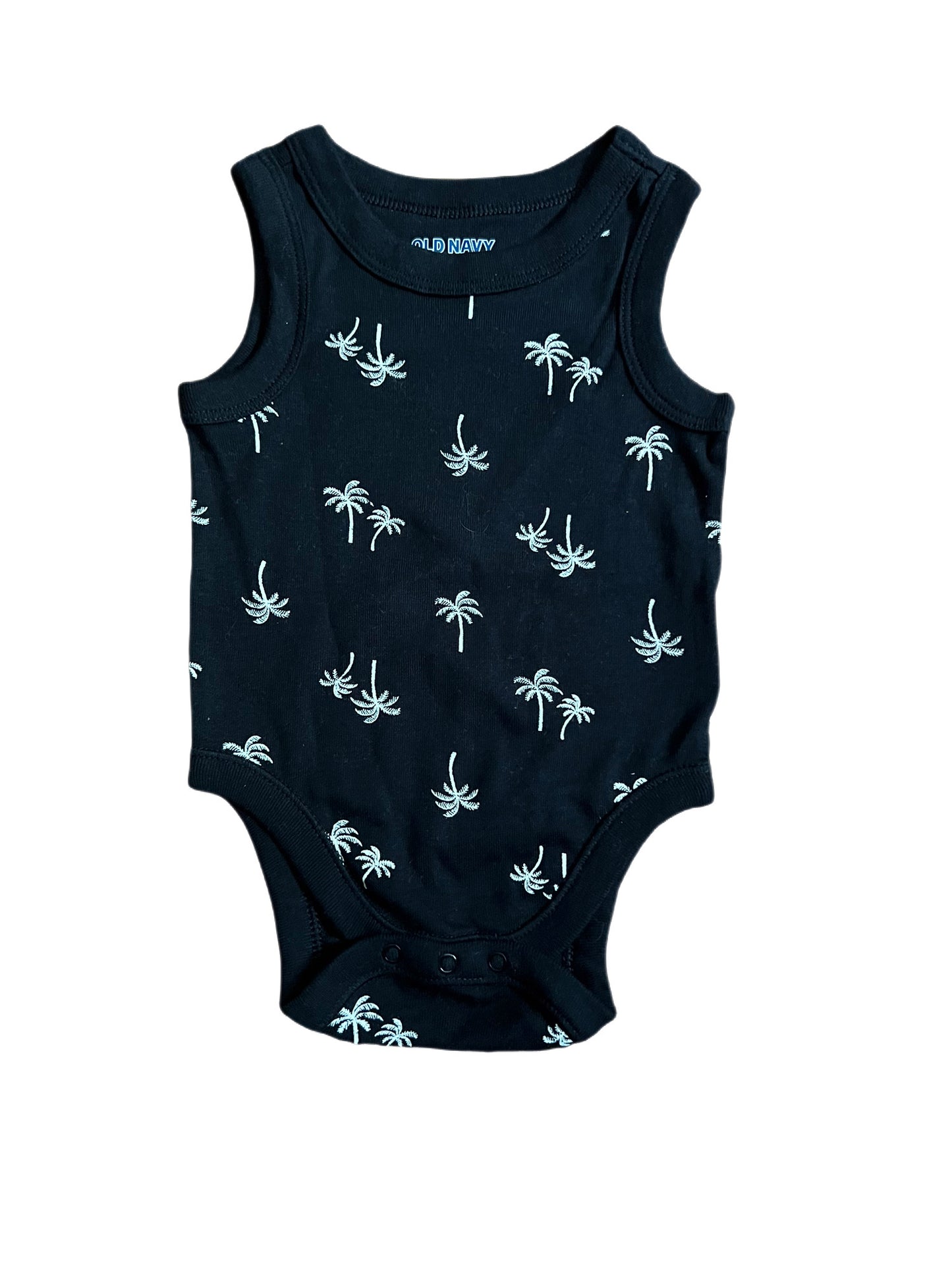 Black palm tree tank onesie, 3-6 months