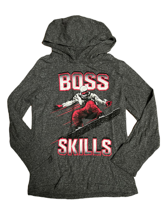 Gray “boss skills” hooded shirt, 5/6