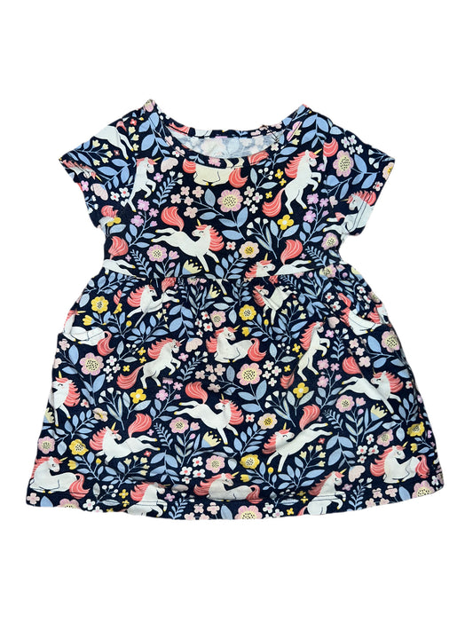 Blue floral unicorn dress, 12 months